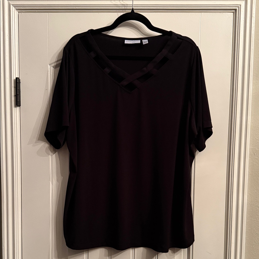 Susan Graver Black V-Neck Blouse
